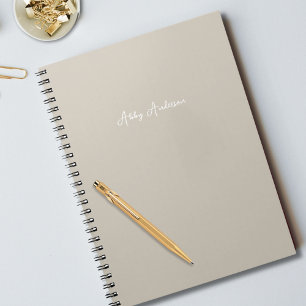 Simple Modern Minimalist White Script Sand Color Notebook