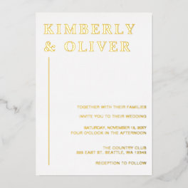 Simple Modern Minimalist White Wedding Foil Invitation