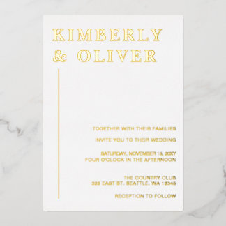 Simple Modern Minimalist White Wedding Foil Invitation