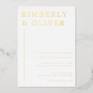 Simple Modern Minimalist White Wedding Foil Invitation