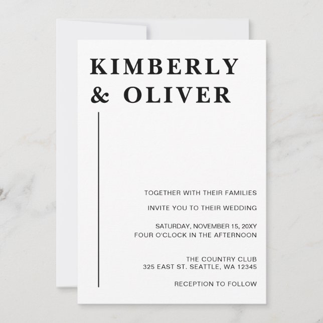 Simple Modern Minimalist White Wedding Invitation (Front)