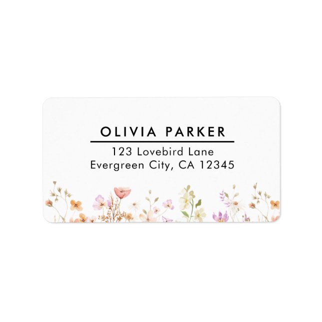 Simple Modern Minimalist Wildflower Return Address Label (Front)