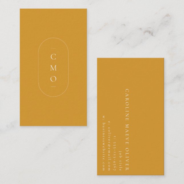 Simple Modern Minimalist Yellow Monogram Logo Business Card (Front/Back)
