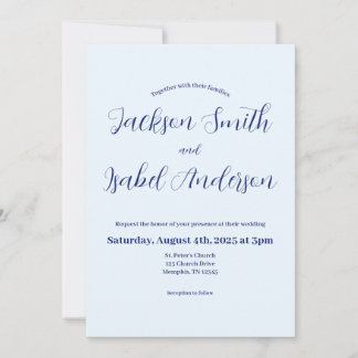 Simple Modern Minimalistic Blue Wedding Invitation