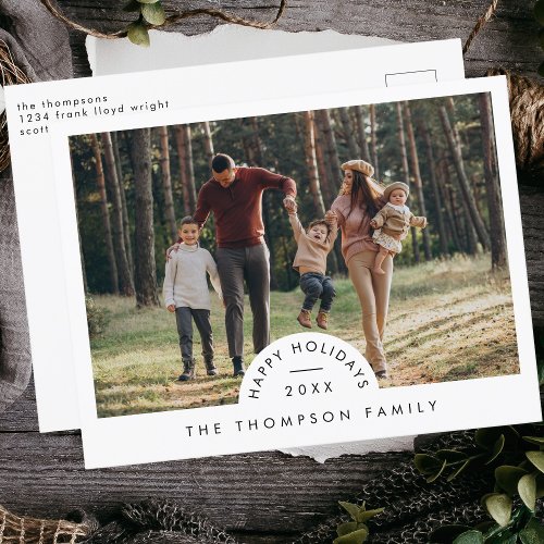 Simple Modern Minimalistic Family Photo Christmas Holiday Postcard