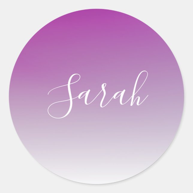 Simple Modern Minimalistic Purple Ombre Gradient Classic Round Sticker (Front)