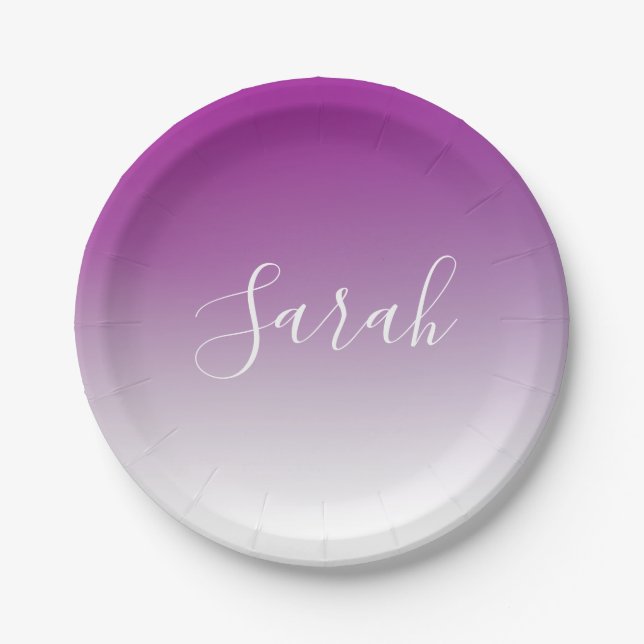Simple Modern Minimalistic Purple Ombre Gradient Paper Plates (Front)