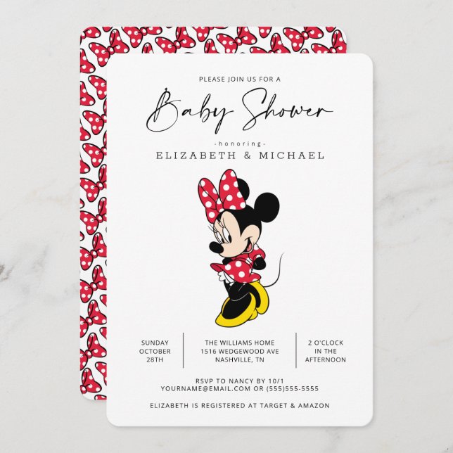Simple Modern Minnie Mouse Baby Shower Invitation (Front/Back)