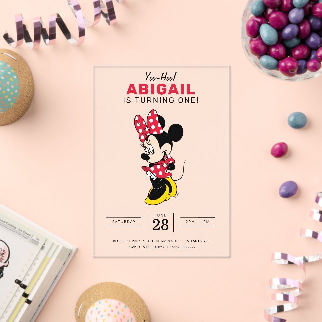 Simple Modern Minnie Mouse Birthday Acrylic Invitations (Insitu (Celebration))