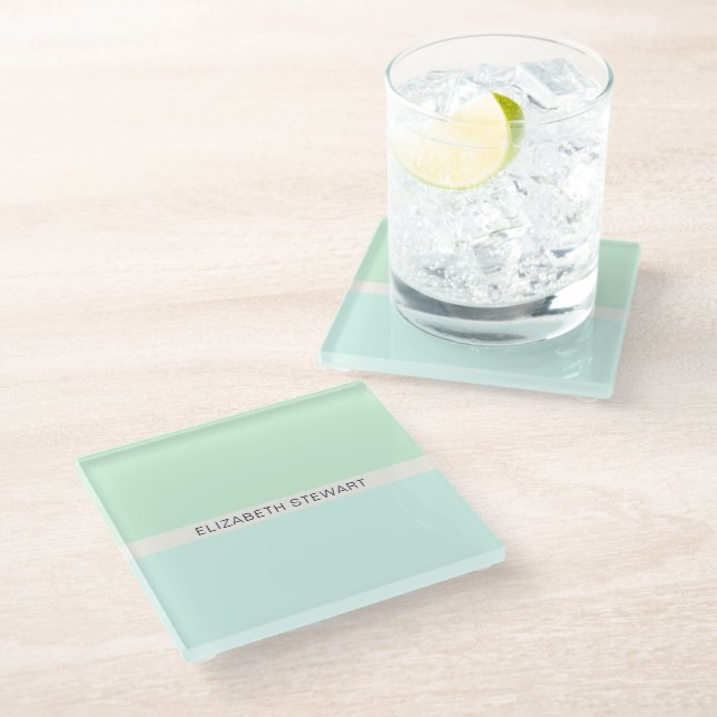 Simple Modern Mint Green and Aqua Glass Coaster (Angled)