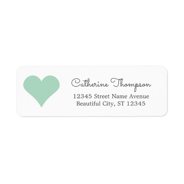 Simple Modern Mint Green Heart Girly Script Name Label (Front)