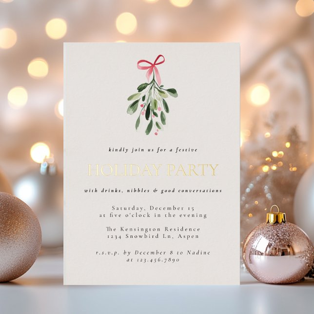 Simple Modern Mistletoe Christmas Party Holiday Foil Invitation (Creator Uploaded)
