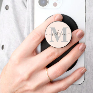 Simple Modern Monogram and Name Blush Pink Gray  PopSocket