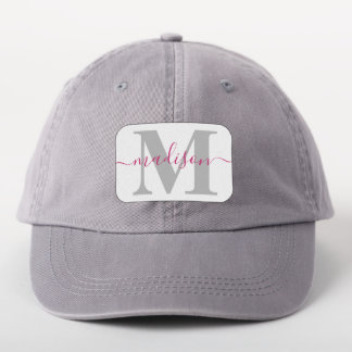Simple Modern Monogram and Name Girly Pink Gray Patch