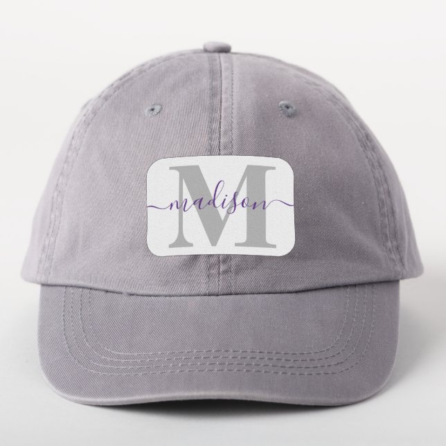 Simple Modern Monogram and Name Girly Purple Gray Patch (On Headwear)