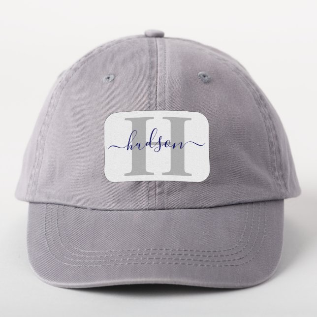 Simple Modern Monogram and Name Midnight Blue Gray Patch (On Headwear)
