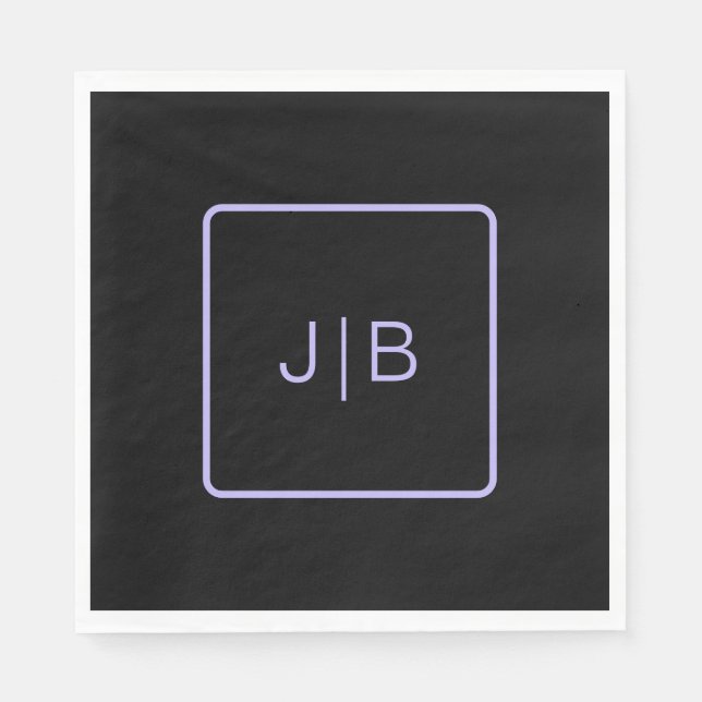 Simple modern monogram black, and lavender   napkins (Front)