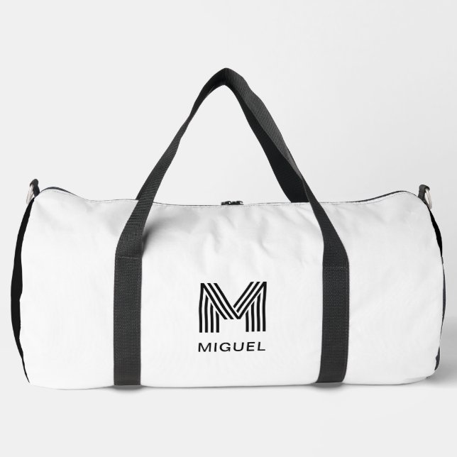 Simple Modern Monogram Black and White  Duffle Bag (Front)