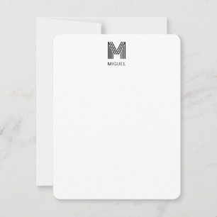 Simple Modern Monogram Black and White Note Card