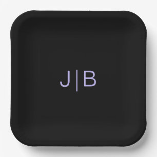 Simple modern monogram black, lavender Paper Plates
