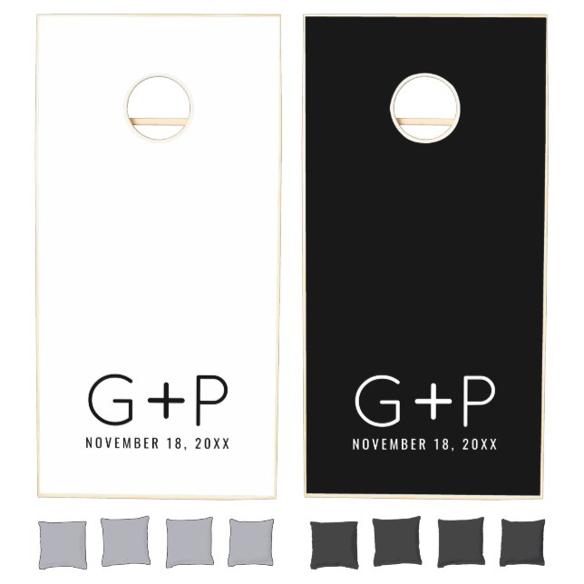 Simple Modern Monogram Black + White Cornhole Set (Set)
