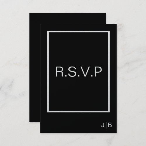 Simple modern monogram black white wedding  RSVP card