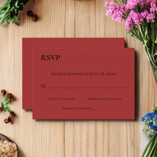 Simple Modern Monogram Burgundy Formal Wedding RSVP Card