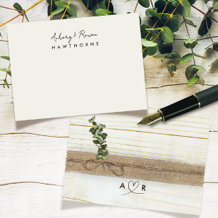 Simple Modern Monogram Couple Rustic Eucalyptus  Note Card