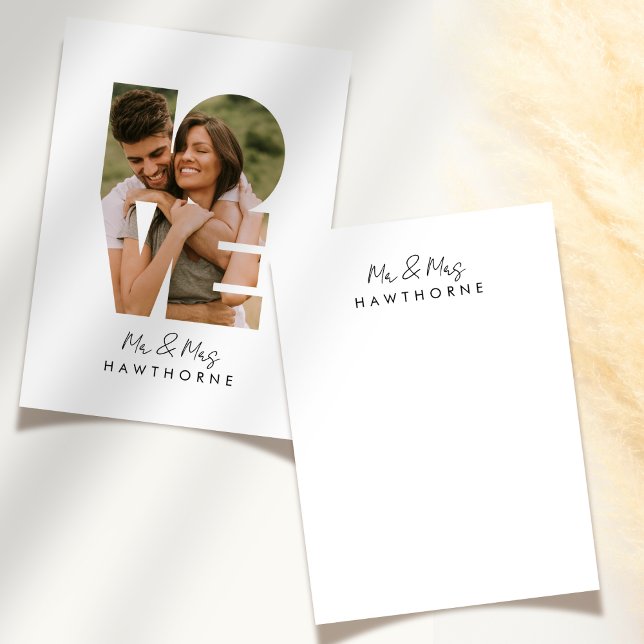 Simple Modern Monogram Couple Wedding Photo Note Card (Creator Uploaded)