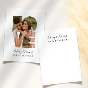 Simple Modern Monogram Couple Wedding Photo Note Card