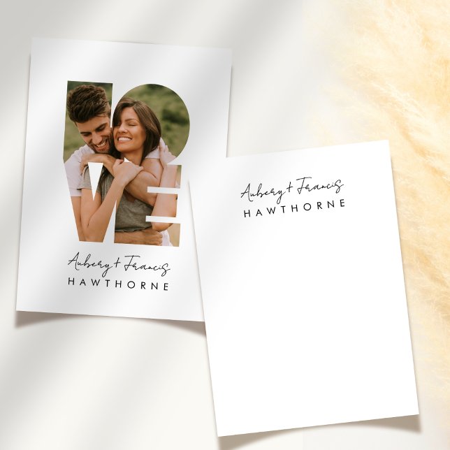 Simple Modern Monogram Couple Wedding Photo Note Card (Creator Uploaded)