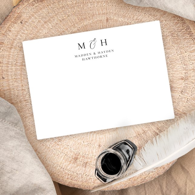 Simple Modern Monogram Couple Wedding Stationery Note Card (Creator Uploaded)