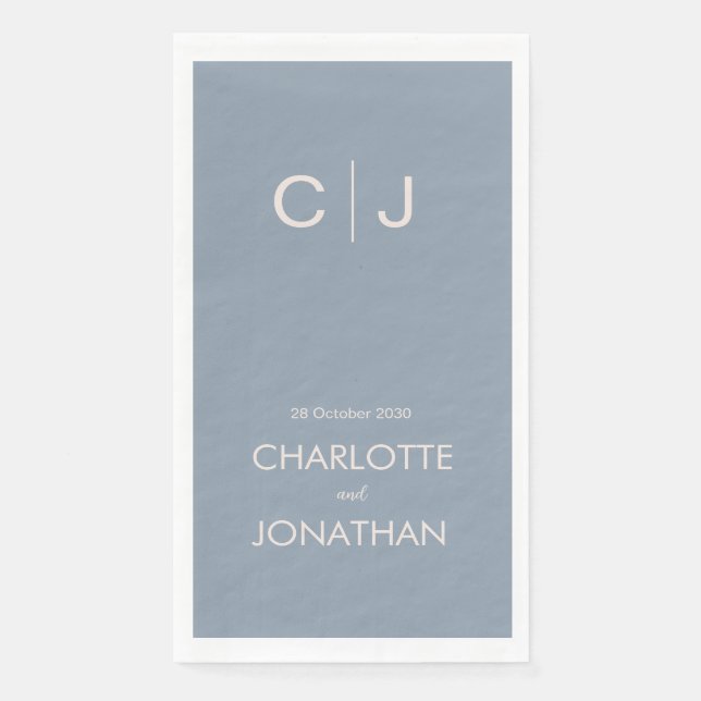 Simple Modern Monogram Dusty Blue Wedding    Paper Guest Towels (Front)