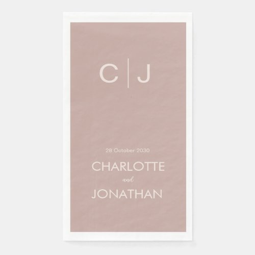 Simple Modern Monogram  Dusty Rose Wedding    Paper Guest Towels