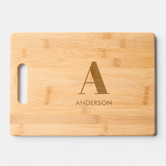 Simple Modern Monogram Family Name Engraved Cutting Board (Front)