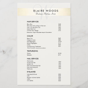 Simple Modern Monogram Gold Price List Menu Flyer