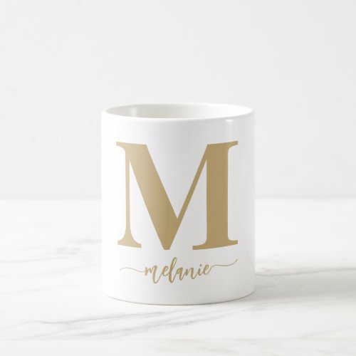 Simple Modern Monogram Gold White Mug