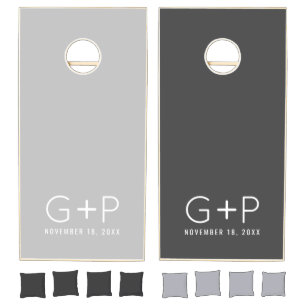 Simple Modern Monogram Gray Cornhole Set