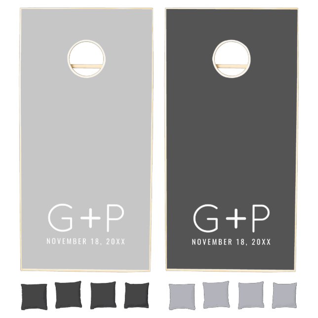 Simple Modern Monogram Gray Cornhole Set (Set)