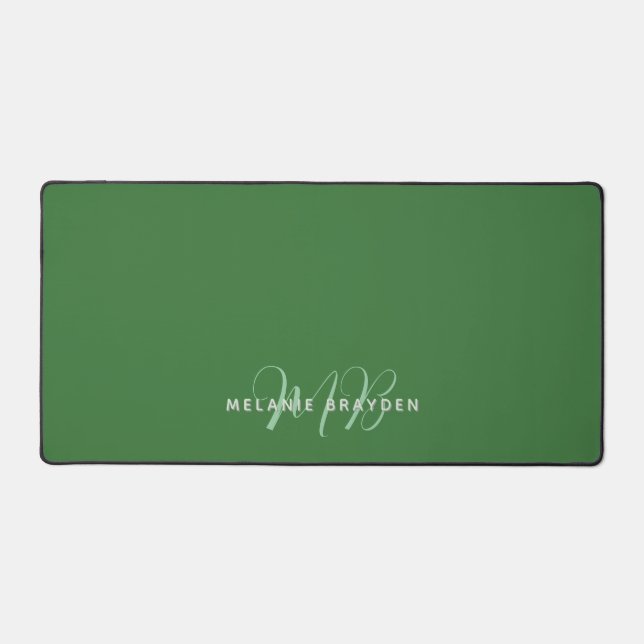 Simple Modern Monogram Green Two Tone Border  Desk Mat (Front)