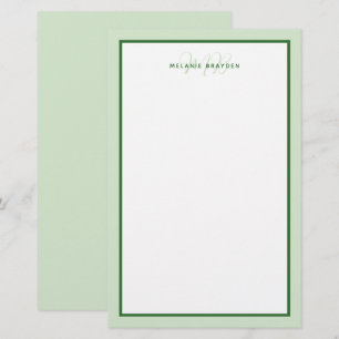 Simple Modern Monogram Green Two Tone Border  Stationery