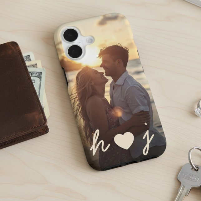 Simple Modern Monogram Heart Custom Photo iPhone Case (Creator Uploaded)