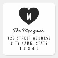 Simple Modern Monogram Heart Family Home Address Square Sticker
