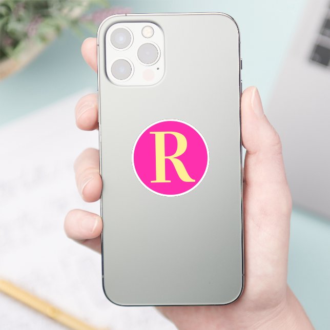 Simple Modern Monogram Hot Pink Sticker (Phone)