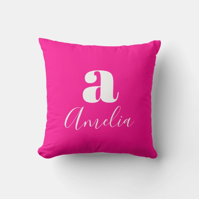 Simple Modern Monogram Hot Pink Throw Pillow (Front)