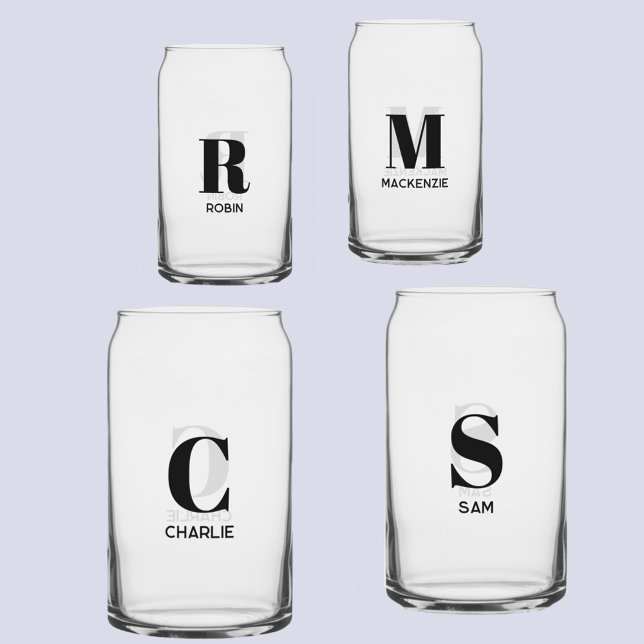 Simple Modern Monogram Initial Name Personalized Can Glass (Monogram initial name personalized modern can glass)