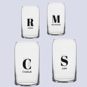 Simple Modern Monogram Initial Name Personalized Can Glass