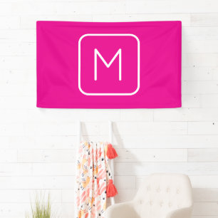 Simple & Modern Monogram Initial   Pink & White Banner
