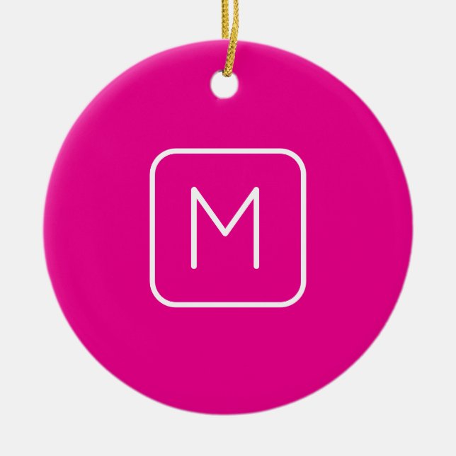 Simple & Modern Monogram Initial | Pink & White Ceramic Ornament (Front)