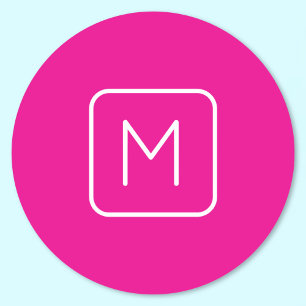 Simple & Modern Monogram Initial Pink & White Classic Round Sticker